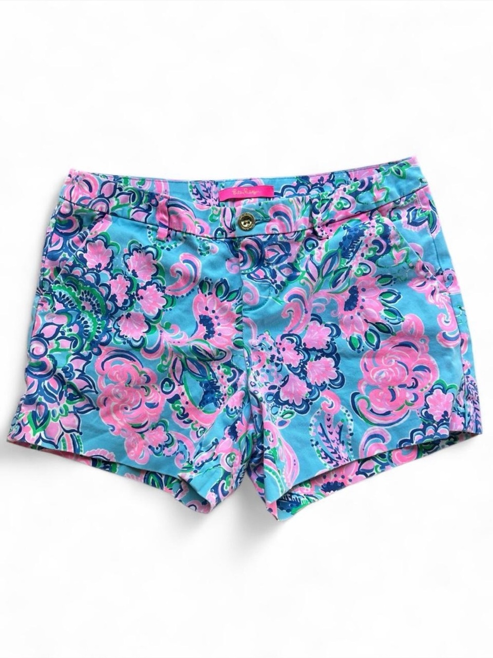 Lilly Pulitzer Callahan Stretch Shorts Size 8 Blue Pink Floral Paisley